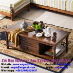 Square living room double storey drawer antique hardware handle coffee table