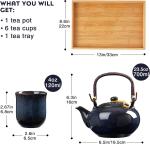 8oz 4 Pieces Asian Tea Set Portable Ceramic Tea Set With C Shaped Handle
