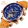 Buy cheap Blue Dial Automatic Mechanical Watch Soft Brown Genuine Leather from wholesalers