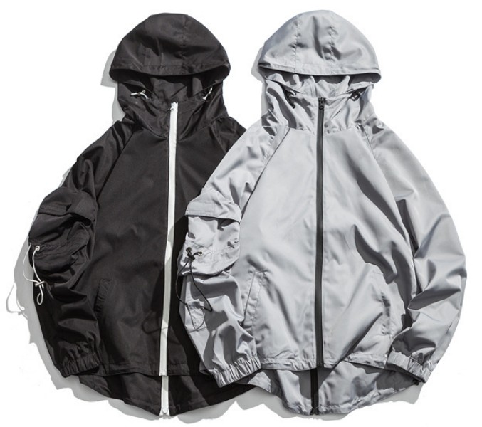 Chic Mens Hooded Zip Up Jackets , Anorak Pocket Nylon Hooded Windbreaker