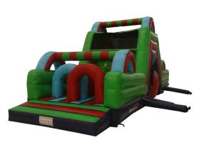 China Adventuring Green Bouncy Castle Obstacle Course , Toddler Inflatable Sports Game on sale
