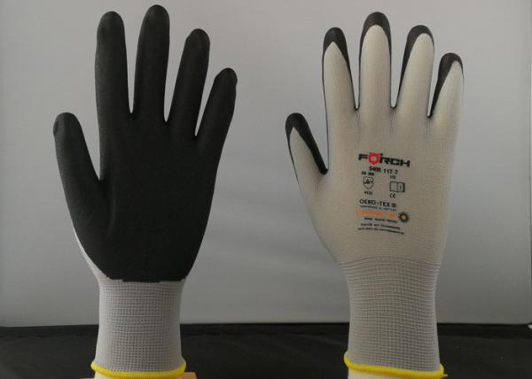 Quality Low DMF Nitrile Grip Gloves , Nitrile Foam Coated Gloves High Elastic Nylon Liner for sale