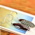 Thai Sterling Silver Created Garnet Marcasite Dangle Drop Earring(E12287RED)