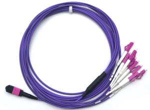 China 12 Fiber MPO Patch Cord 40G OM4 MPO/MTP To LC Fan Out / Break Out Cables 0.2dB Durability on sale