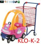 Red Powder Coated Pushing Kids Shopping Carts With Toy Car / Shopping Trolley