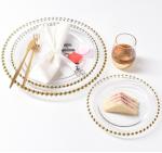 Wedding Round Fruit Salad Gold Plated Dish Glass Beaded