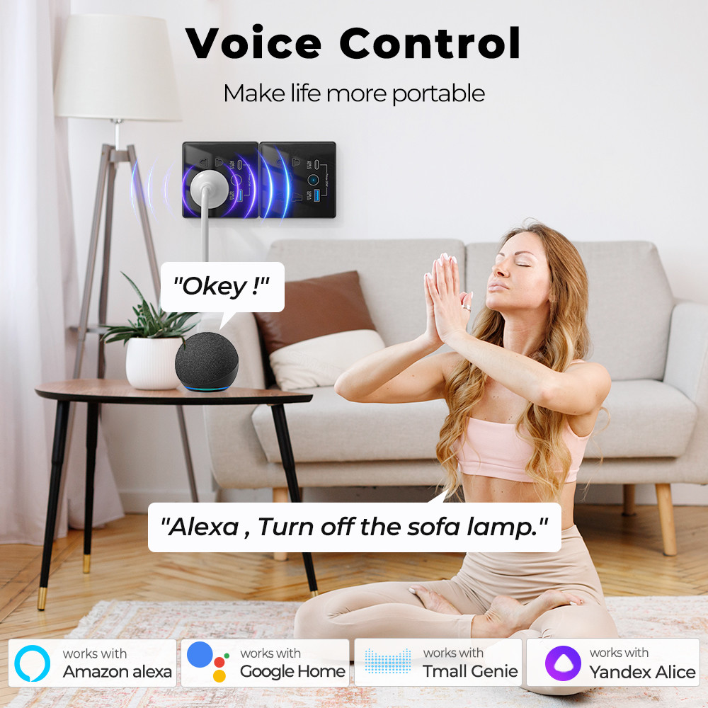 Wifi Wall Universal Socket Type C + USB Fast Charging For US EU UK Plug APP Remote Control Tuya Smart Home Automation