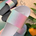Shining Rainbow Open Toe Flat Slippers Outdoor Iridescent Slide Sandals
