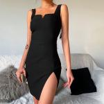 China Black Suspender Sexy Sleeveless Dress Irregular Split for sale