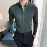 Men's Fashionable Business Casual Shirt Plain Solid Long Sleeve Slim Fit Office