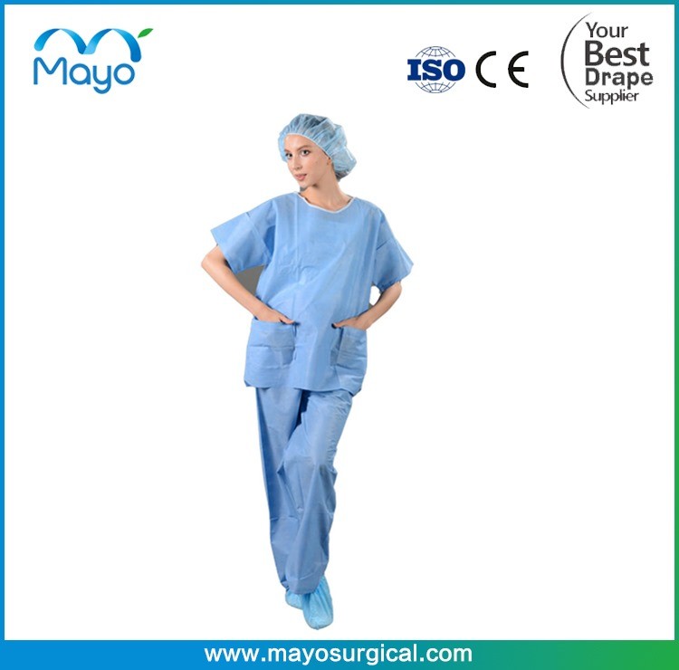 Nonwoven SBPP Disposable Scrub Suit With Pants SMS Hospital Disposable Scrubs
