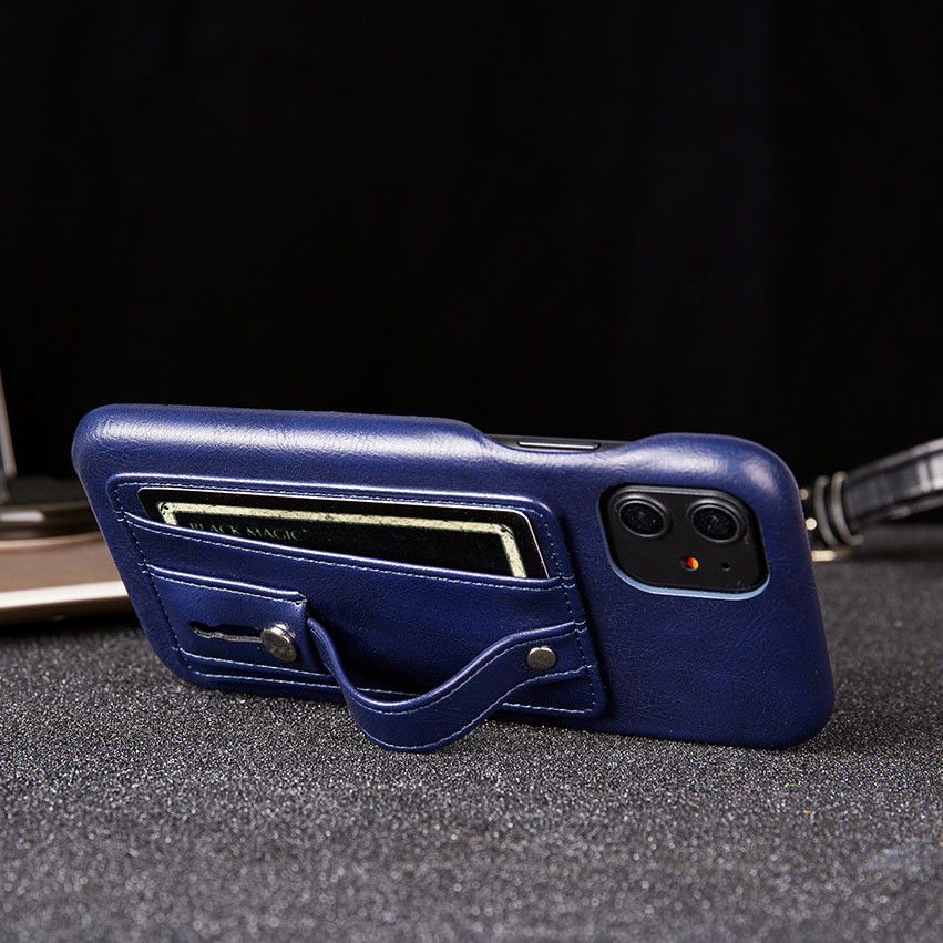 PU Leather Finger Grip Phone Case Four Colors Shock Absorption With Card Pocket