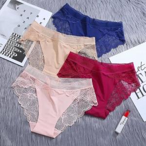 China                  Woman Seamless Lace Underwear MID Waist Panties Back Brief Traceless Women Ice Silk Panties              on sale