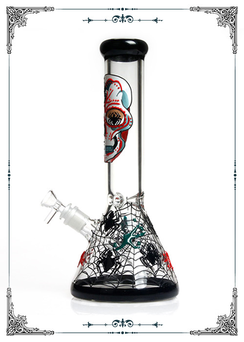 PHOENIX STAR 7MM Beaker Glass Bong Smoking Water Pipe Skull Pattern Pipes