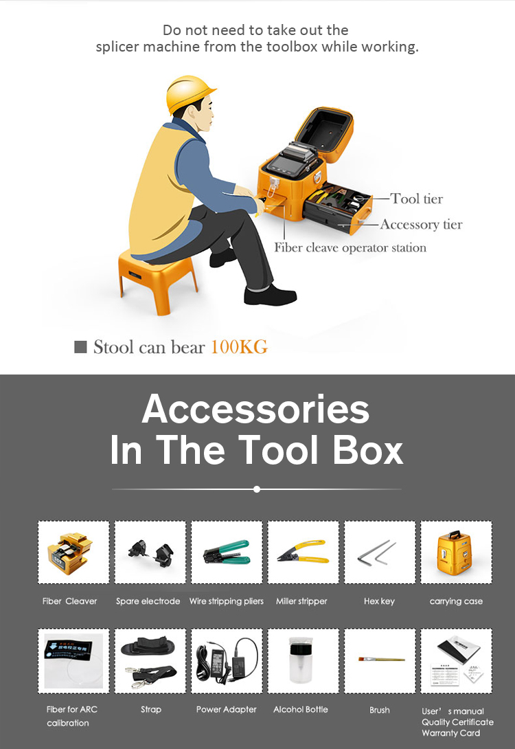 AI-9 6 Motos Multilanguage Fusion Splicer Fiber Optic Equipment Automatic Fusion Splicer Fiber Optic Fusion Splicer