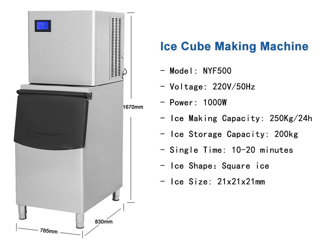 Stainless Steel 500kg Cube Ice Maker Machine for Commercial at 785x830x1670mm