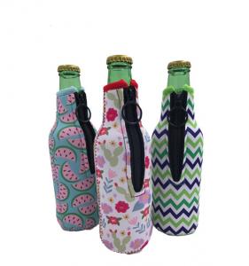 China Sublimation Printing Neoprene Single Beer Bottle Cooler with zipper for Promotion Gift size is 19cm*6.3cm, SBR material. on sale