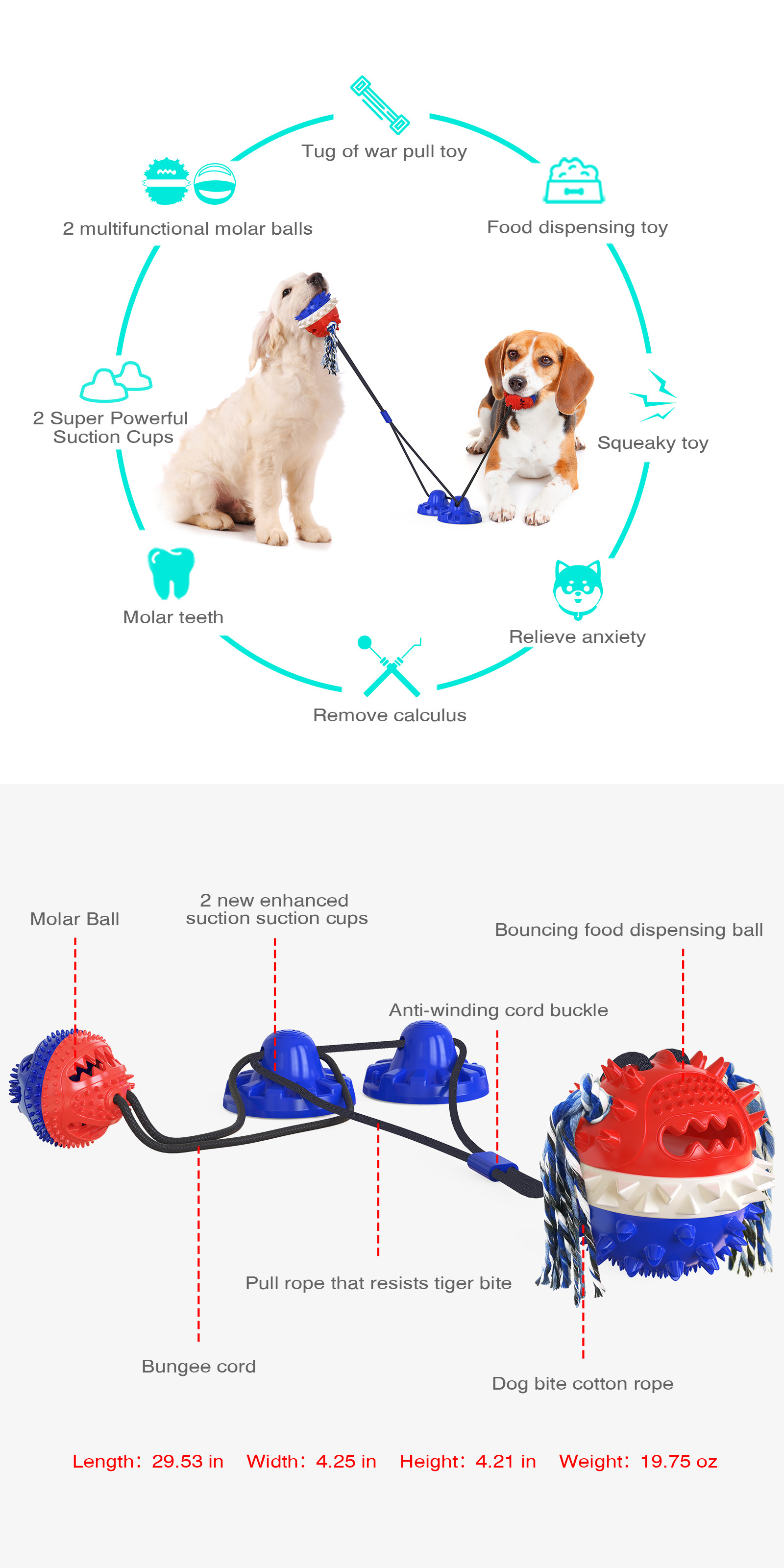 Double Suction Cup Squeaky Interactive Pet Toys Dog Teeth Cleaning Ball TPR ODM