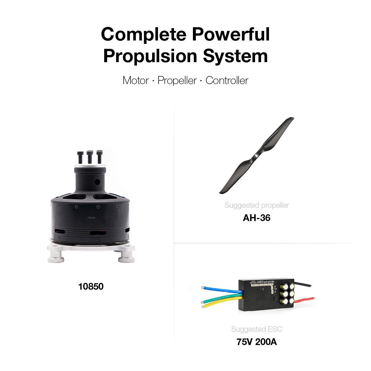 25kg Propulsion System Including 10850 Brushless DC Motor An 75V 200A ESC And 36 Inch Propeller