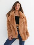 Clothing Production Feminine Plush Lapel Wool Coat 100% Polyetser S-3XL For