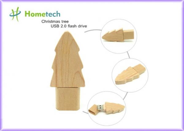 Quality 32G 64G Wooden USB Flash Drive Personality Christmas Tree Fast Reading / Writing for sale