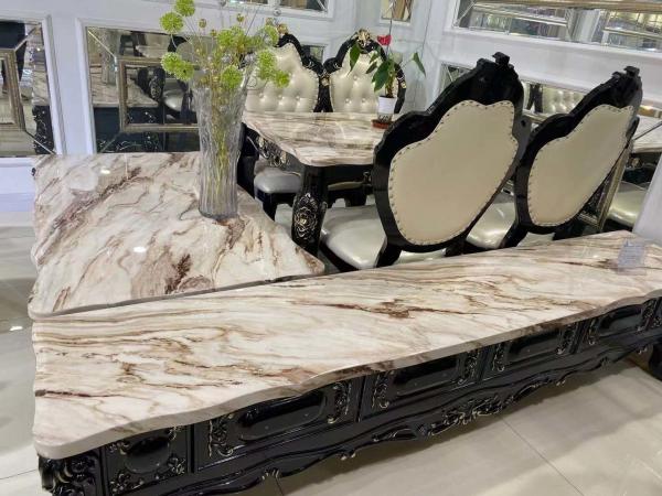 Quality Moisture Resistant Faux Marble Coffee Table 130*80cm With Leather Chairs for sale