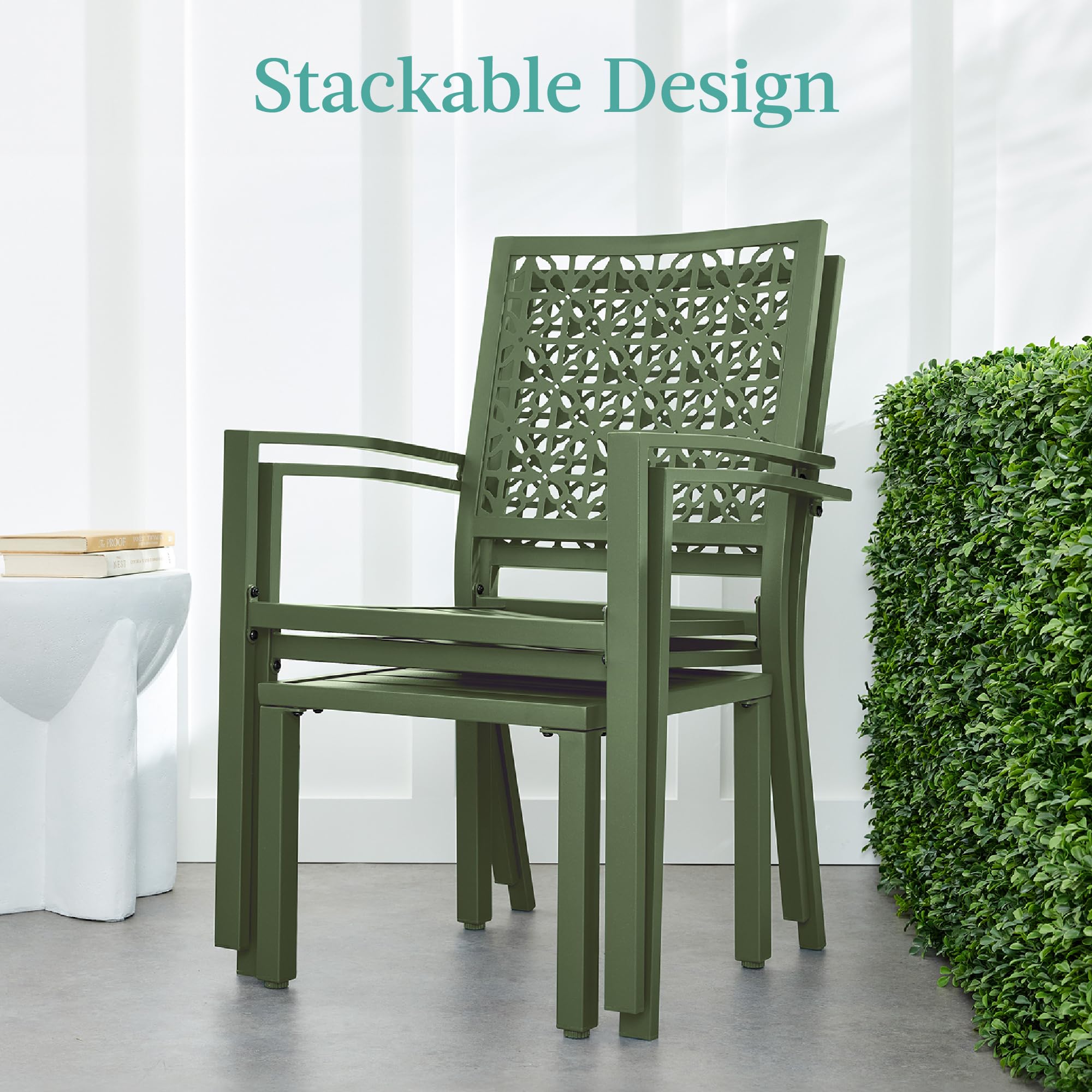 Outdoor Furniture AJUNION Modern Steel KD Frame Garden Set Stackable Chair Bistro Set