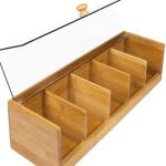 5 Compartment Pretty Bamboo Wooden Tea Bag Caddy Box Organizer and Storage with