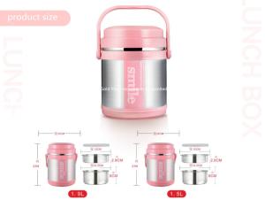 Wholesale Wholesale double wall vacuum food jar with handle pink color 1.5L stainless steel insulated lunch box for adult from china suppliers