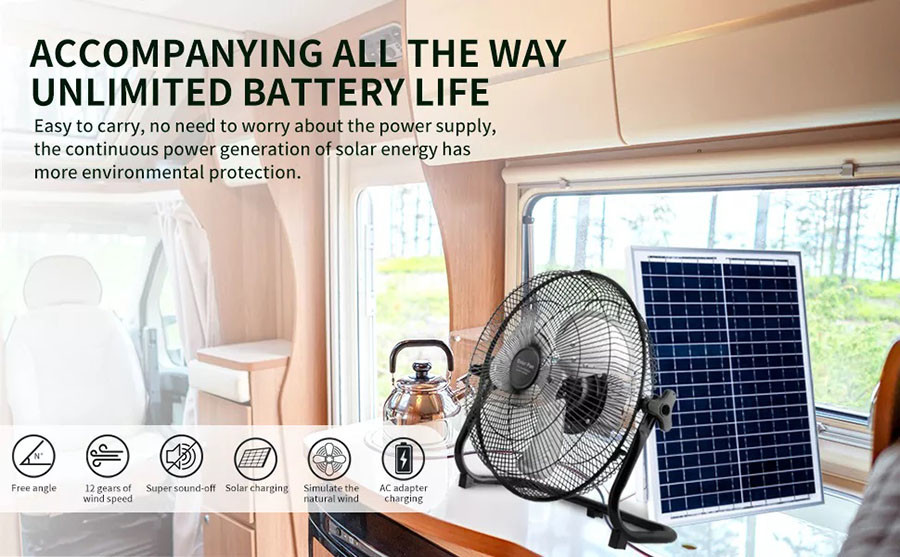 Mini Rechargeable Solar Panel Ventilating Industrial Electric Fan With Camping Led Emergency