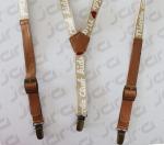 Brown Elastic / PU Mens Fashion Suspenders With Old Brass Steel Clip
