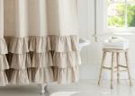 Customized Pure Linen Ruffle Shower Curtain HandMade White / Gray / Flax