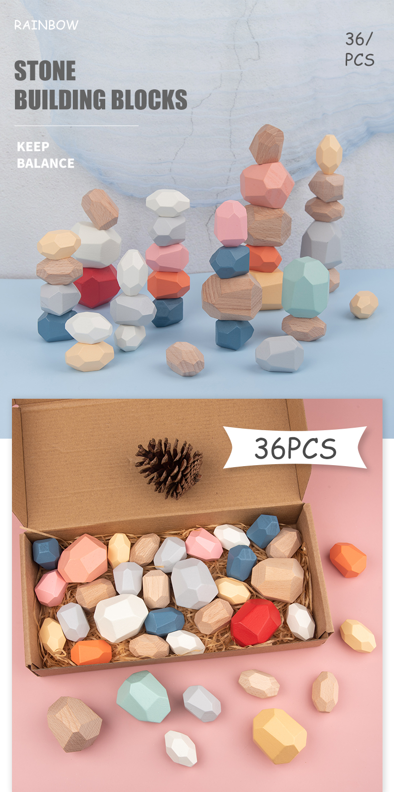 Jenga 14cm Rock Wooden Building Blocks Set Wooden Stacking Blocks Balancing Toy