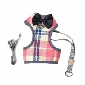 Wholesale Bowtie Cat Dog Harness Vest British Style Plaid Hareness Breathable Mesh Padded from china suppliers