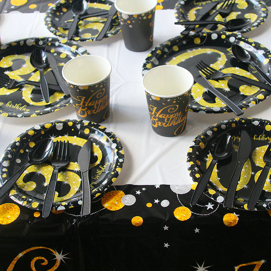 50th 60th 70th 80th Gold Disposable Party Tableware
