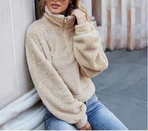 Wholesale Small Order Clothing Manufacturers Women'S Double Sided Fleece Long Sleeve Zip Pullover Stand Collar Jacket Top from china suppliers
