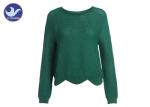 Crew Neck Women's Long Duster Sweater , Knit Pullover Sweater Forest Green Wavy