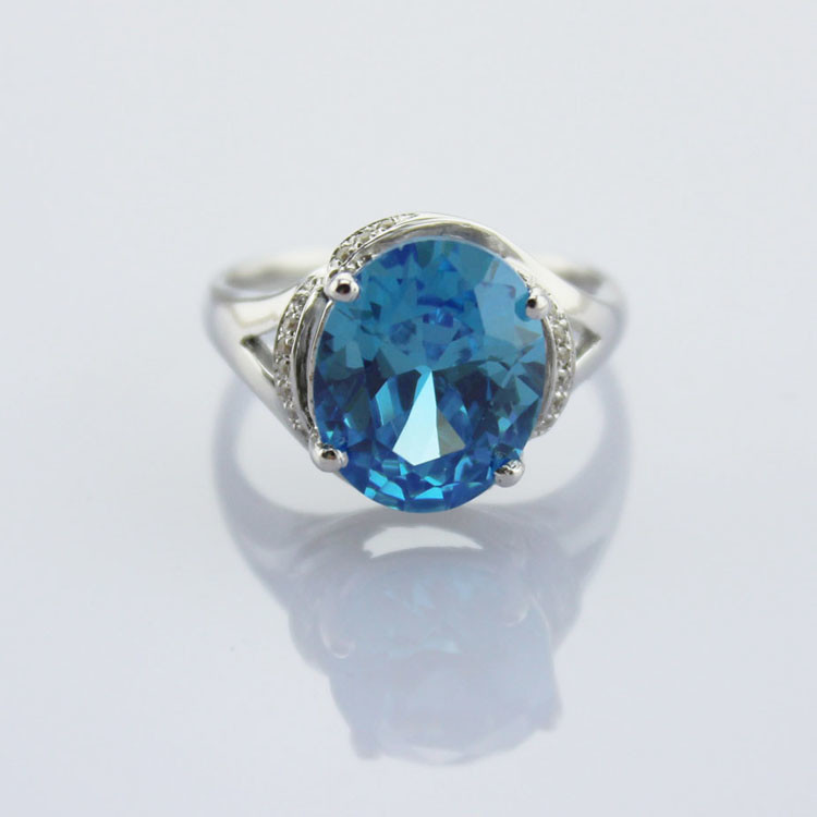 Women Fashion Oval Blue Topaz Cubic Zirconia 925 Silver Ring (F47-F53)