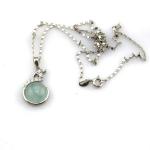 925 Sterling Silver Round Blue Chalcedony Cubic Zircon Pendant Necklace 18