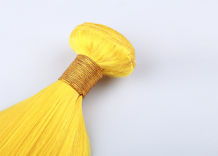 Customized Yellow Silk Straight 100% Human Hair Extensions Long Lasting Cuticle Aligned