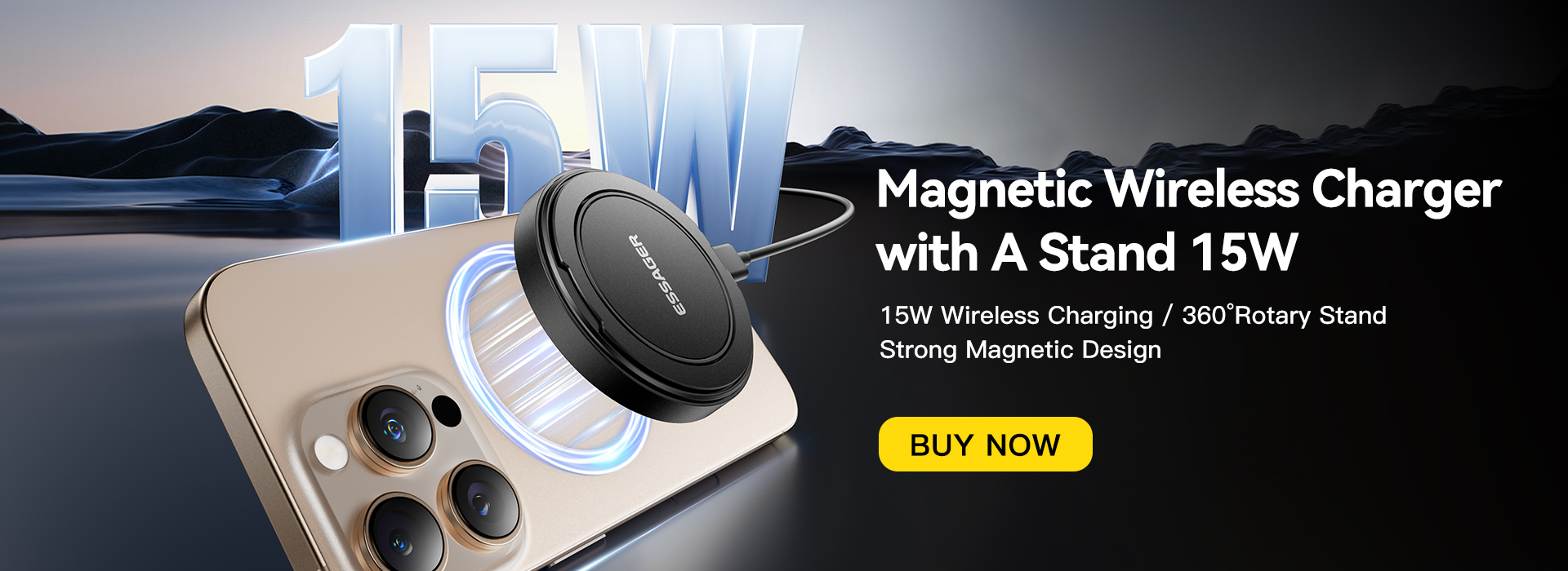 ESSAGER ES-WC18 15W Fast Wireless Charger for Best Phone Stand Charging PD Function and Fast Charging