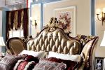 Classic Luxury Wooden Design Upholstered Leather Antique Headboard King Size Bed