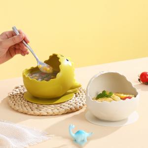 Wholesale Dinosaur Silicone Tableware Customised Logo Acceptable Children's Bowl with Suction Cup from china suppliers