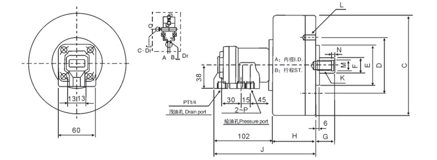 S-R ROTARY HYDRAULIC CYLINDER WITH SAFETY DEVICE