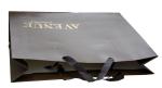 Brown Matt Coat Paper Carrier Bag Ribbon Handle Gold Logo On 4 Sides