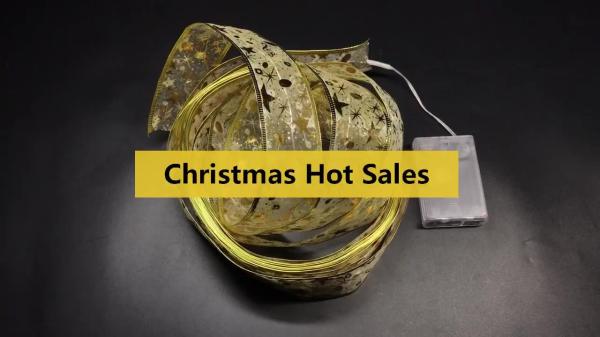 Christmas Decoration LED Ribbon Lights Christmas Tree Ornaments DIY Lace Bows