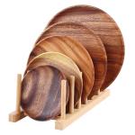 5pcs/Set Wooden Serving Plates 15cm 18cm 20cm Acacia Wood Round Serving Platter