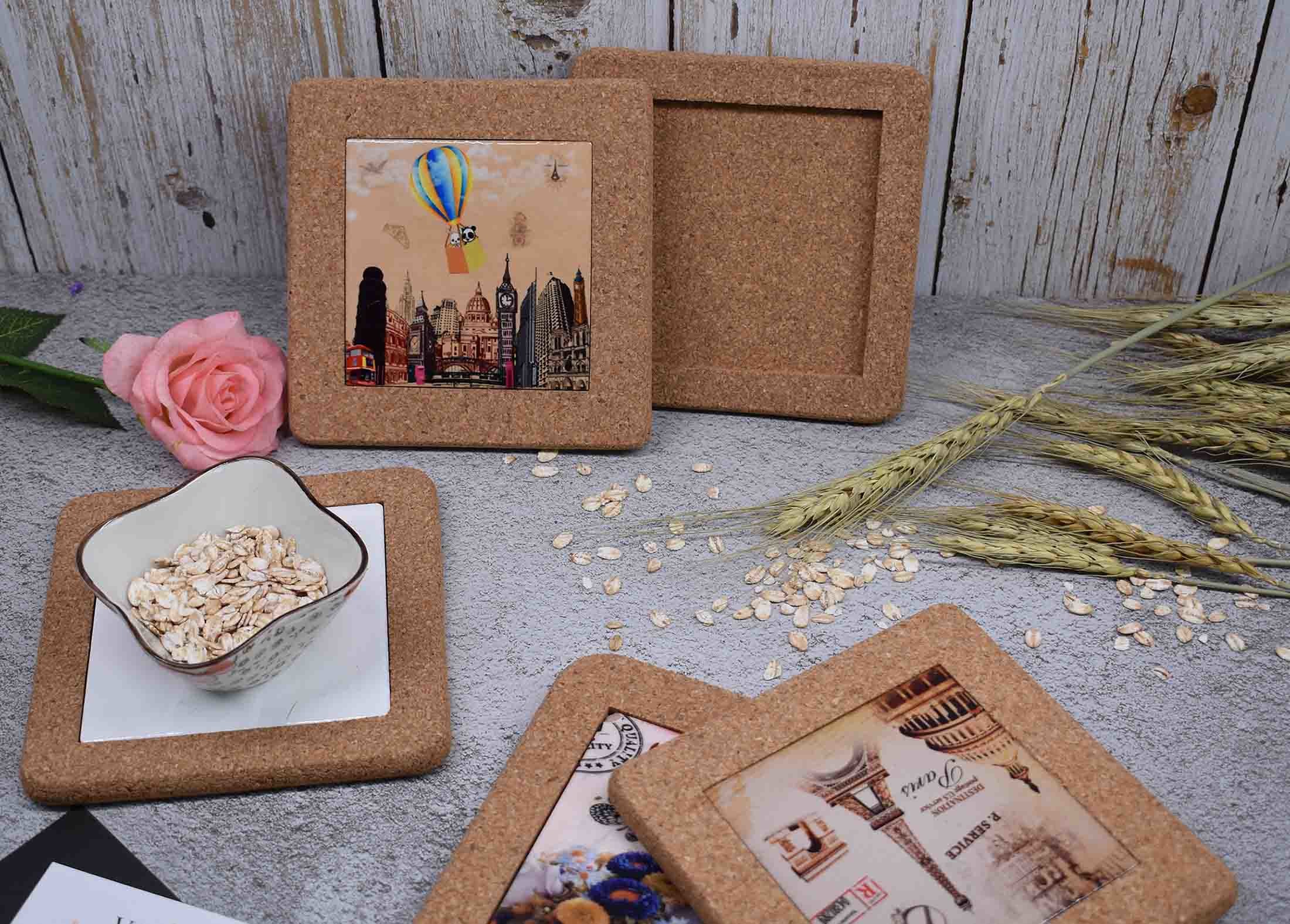 DIY Yuelin Square Cork Backed Placemats Board Trivets 8''X 8'' X 0.4'' Ceramic Tile Base
