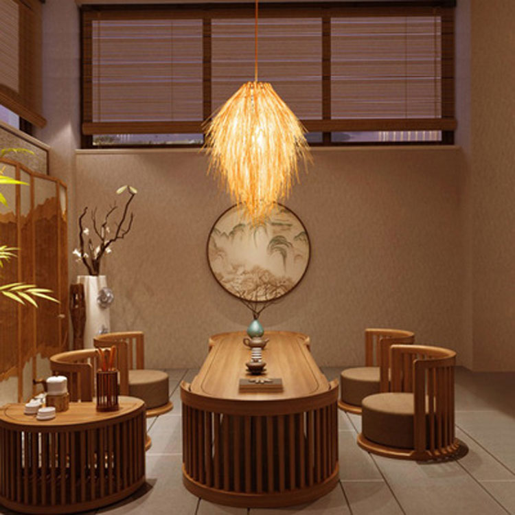 Pinecone Tassel Bamboo Chandelier Tea room Lounge natural rattan Hotel lamp(WH-WP-88)