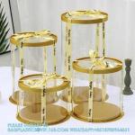 Tall Clear Cake Boxes With Ribbon - Gold Round Clear Cake Box For Birthday Cake